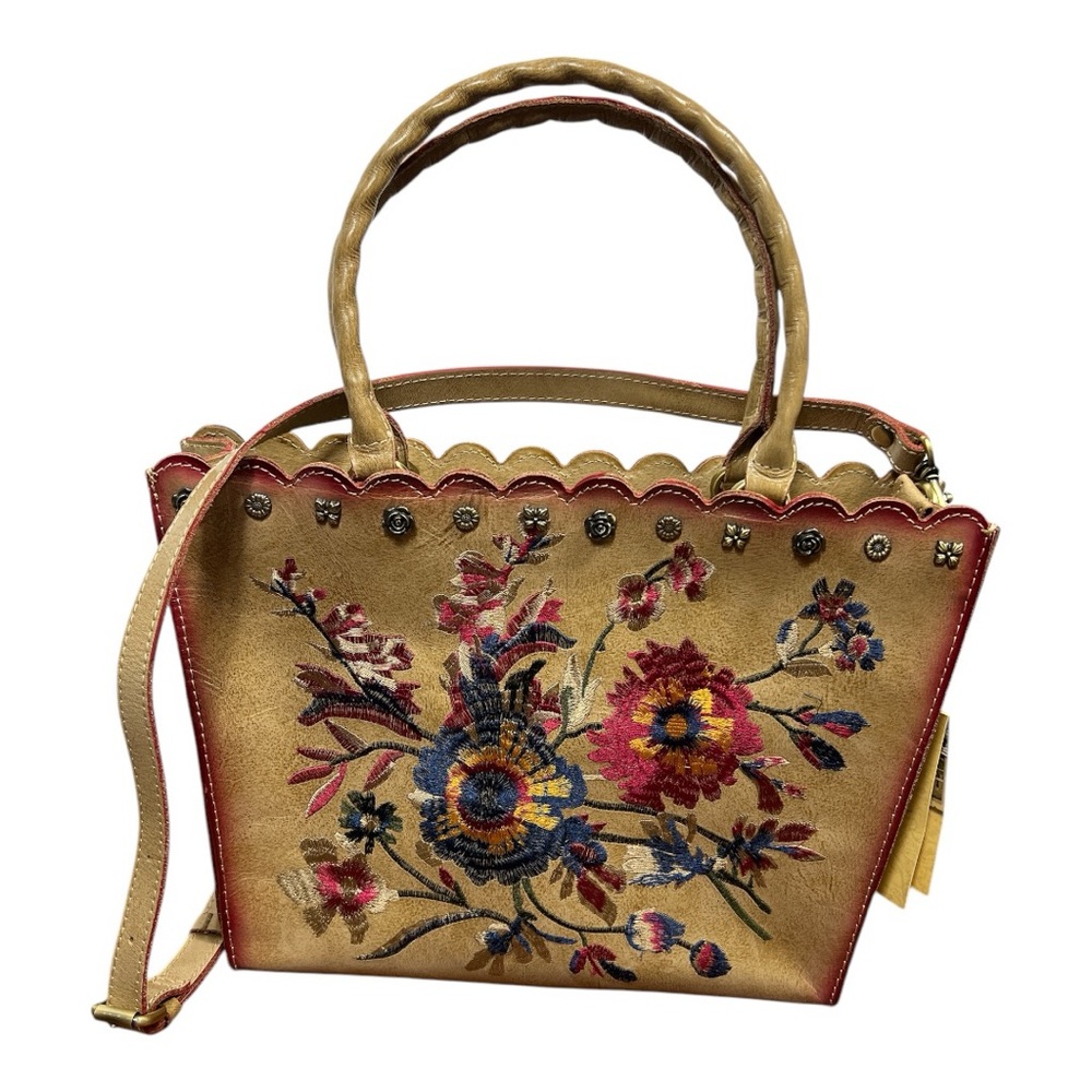 GUC- 💐Patricia Nash Prairie Rose Embroidered Satchel with crossbody strap.